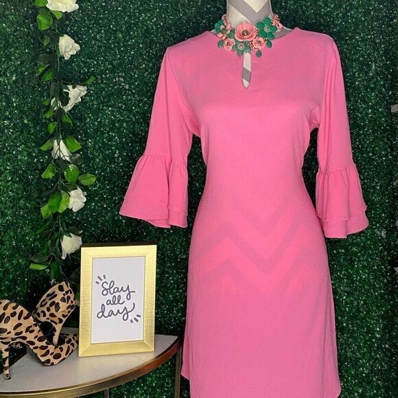 Ces Femme True Pink Ruffle Sleeve Dress - Picture 1 of 11